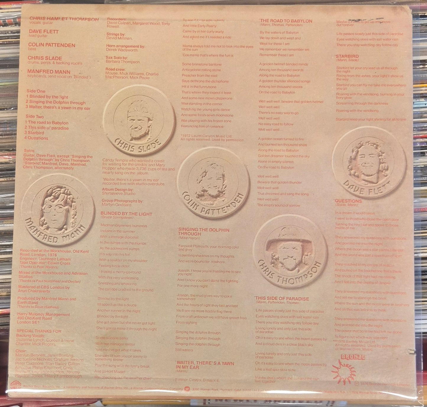 Manfred Mann's Earth Band The Roaring Silence LP baksiden