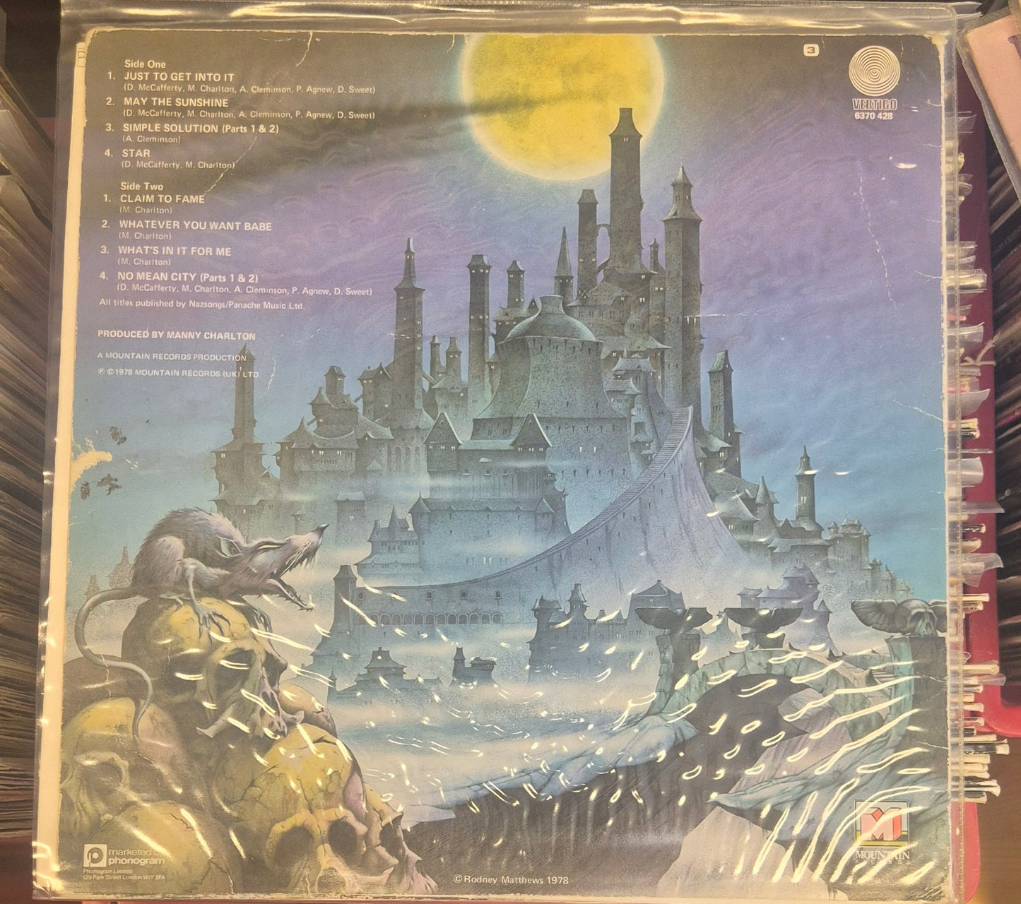 Nazareth No Mean City LP back cover