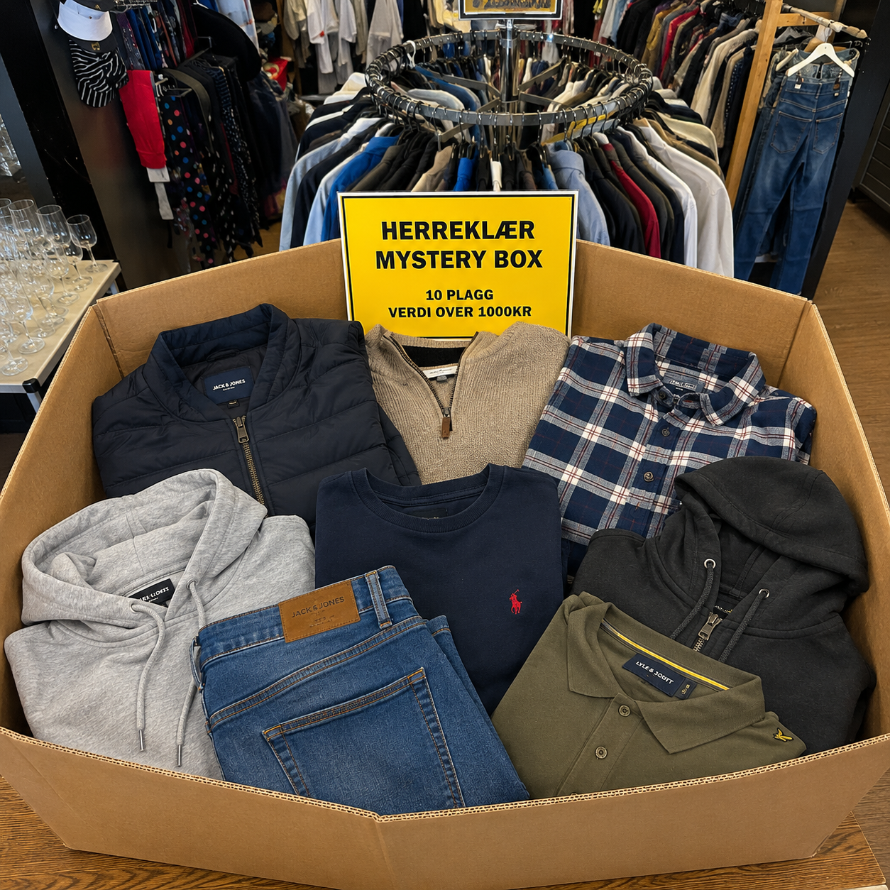 Herreklær Mystery Box – overraskelsespakke med håndplukkede herreklær