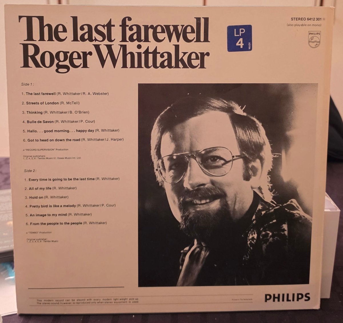 Roger Whittaker – The Last Farewell LP Philips (M=VG+) - BØR BØRSONS BRUKTHANDEL