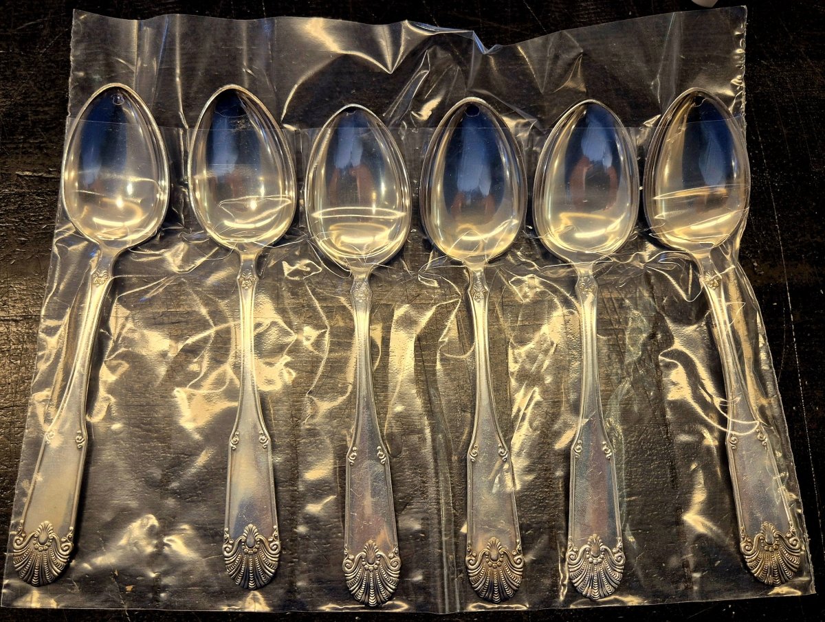 6 stk Korall sølvplett skjeer NM 40 - BØR BØRSONS BRUKTHANDEL