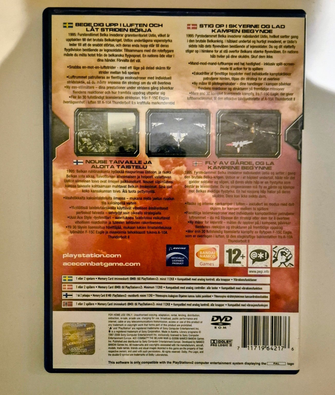 Ace Combat The Belkan War til PlayStation 2 – bakside