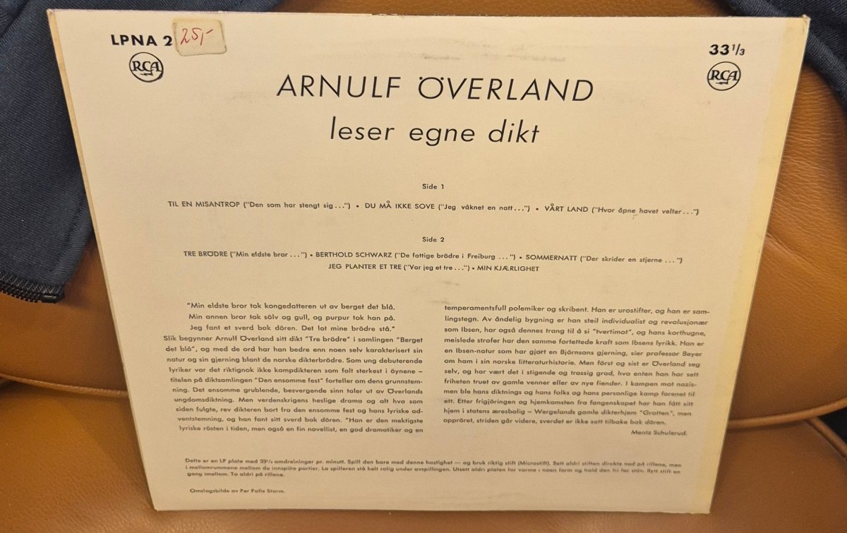 Arnulf Øverland – Leser egne dikt (10" Vinyl EP) - BØR BØRSONS BRUKTHANDEL