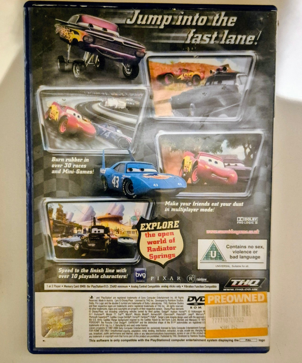 Disney Pixar Cars til PlayStation 2 – bakside