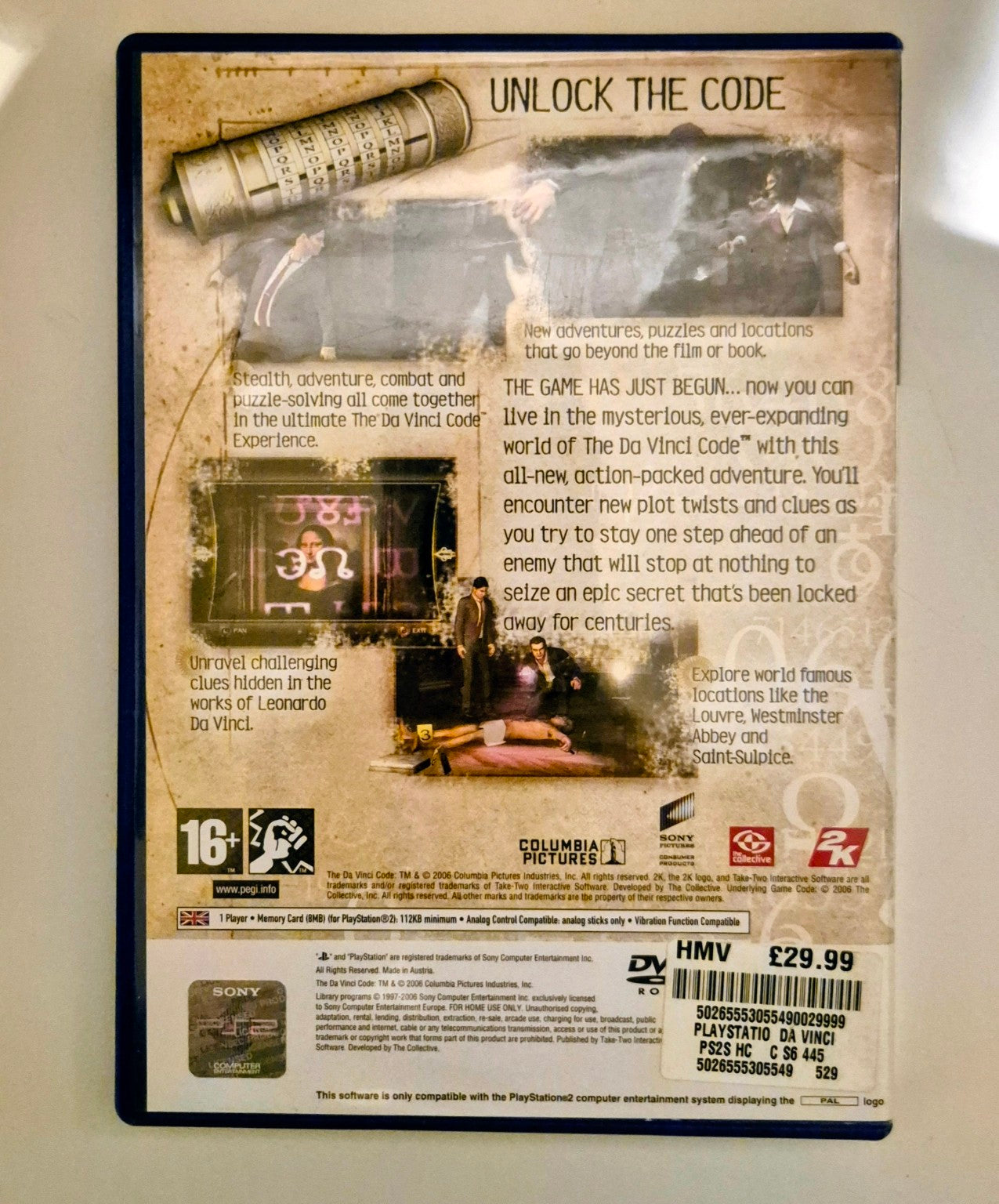 The Da Vinci Code til PlayStation 2 – bakside
