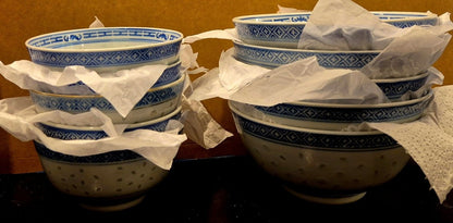 Jingdezhen blå‑hvite porselensskåler (5 små + 5 større) - BØR BØRSONS BRUKTHANDEL