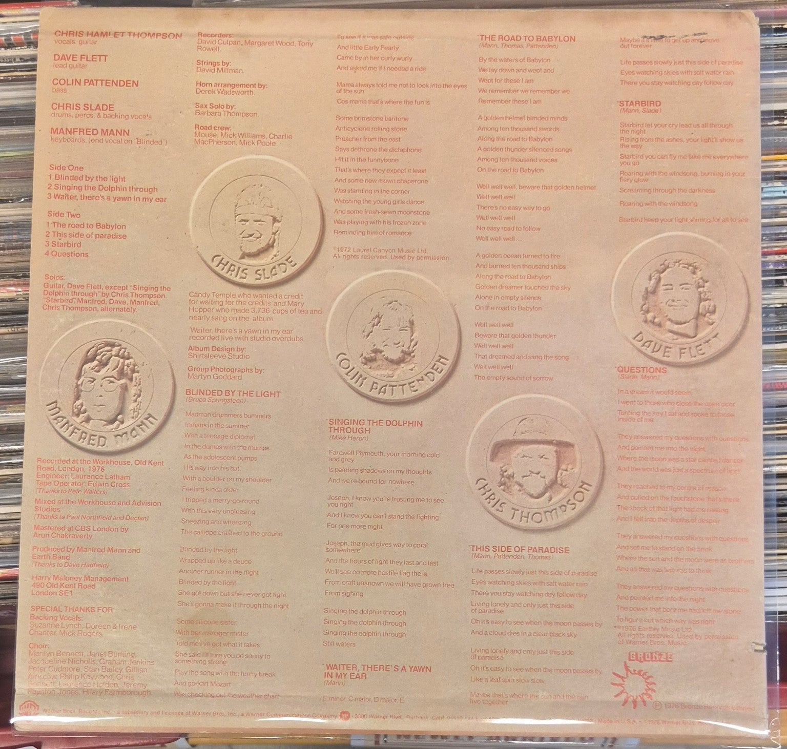 Manfred Mann's Earth Band The Roaring Silence LP baksiden