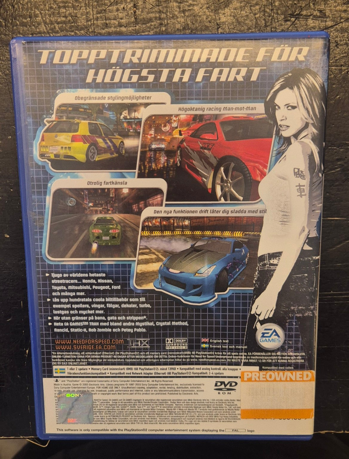 Need for Speed Underground til PlayStation 2 – bakside