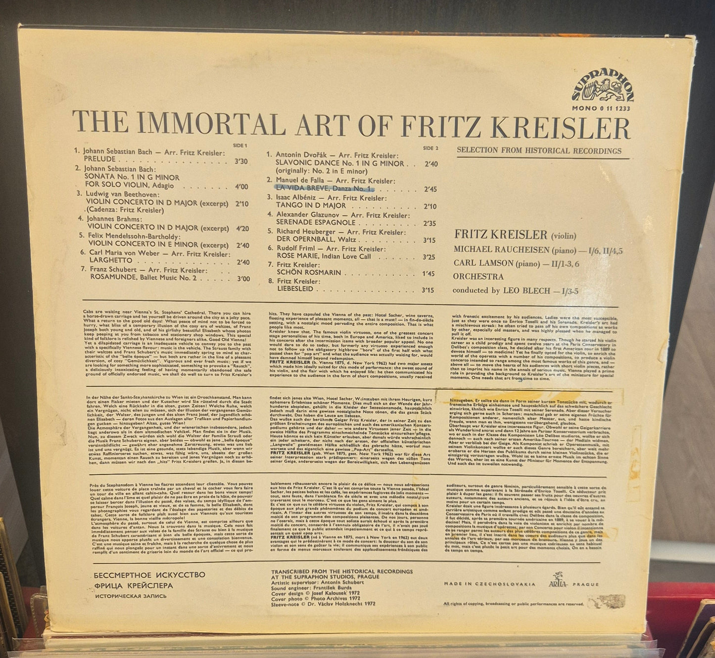 Fritz Kreisler - The Immortal Art Of Fritz Kreisler (LP)