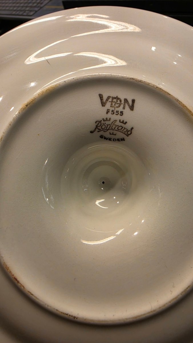 Rörstrand Kastanj suppeskål med fast fat, vintage svensk servise - BØR BØRSONS BRUKTHANDEL