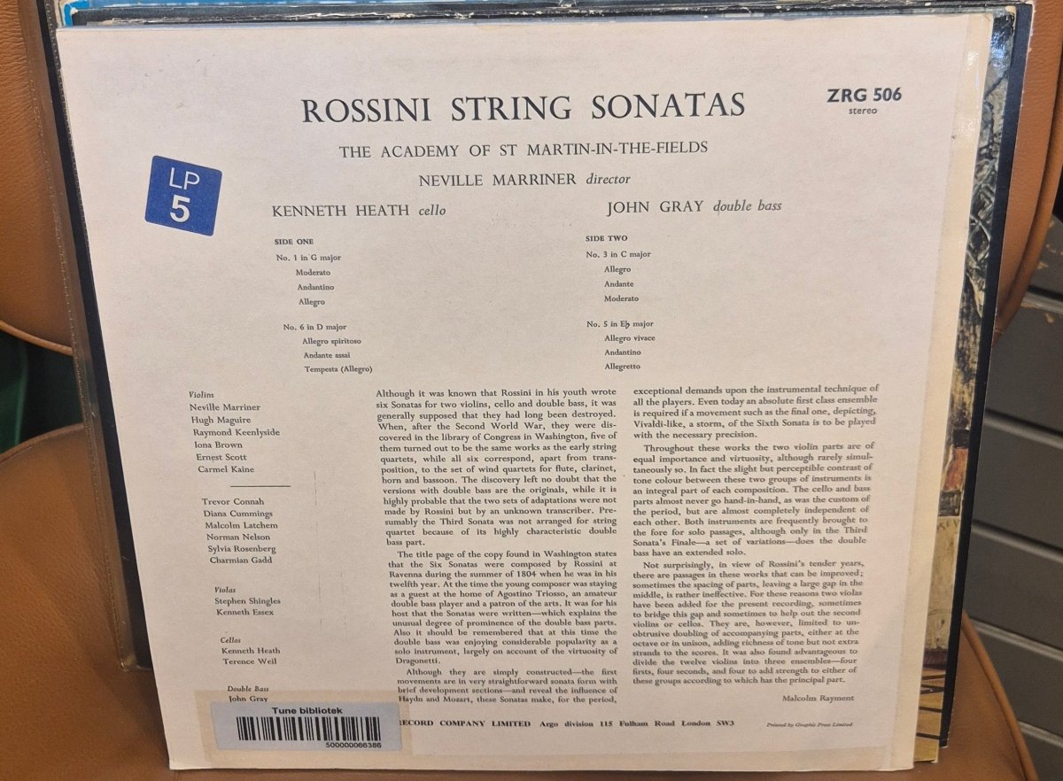 Rossini: String Sonatas - Neville Marriner / Academy of St Martin-in-the-Fields (Argo ZRG 506) - BØR BØRSONS BRUKTHANDEL