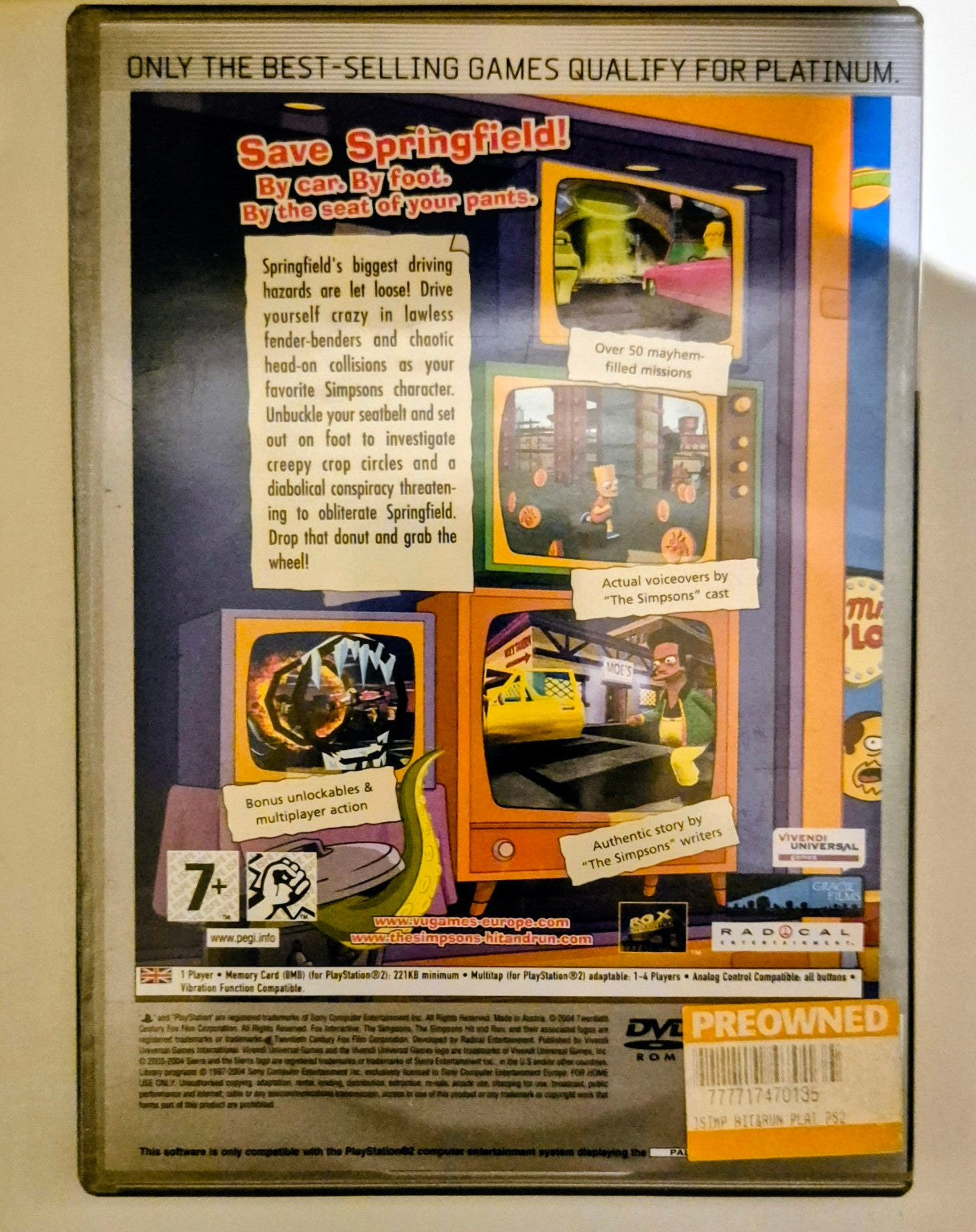 The Simpsons Hit & Run Platinum til PlayStation 2 – bakside
