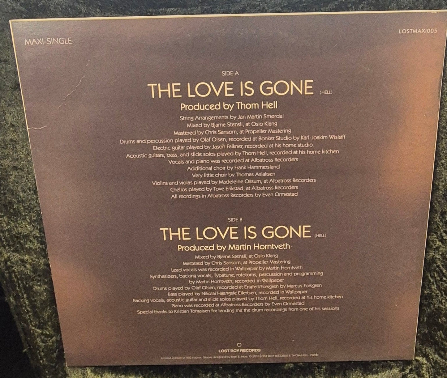 Thom Hell – The Love Is Gone Maxi-Single bakside
