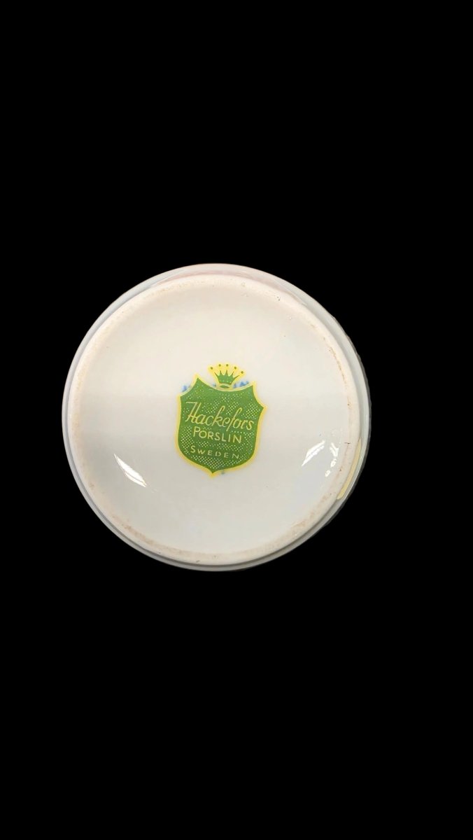 Vintage Hackefors Porslin vase med blå rose og gullkant, Sverige - BØR BØRSONS BRUKTHANDEL