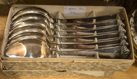 Vintage sølvplett skjeer – 6 stk i eske - BØR BØRSONS BRUKTHANDEL